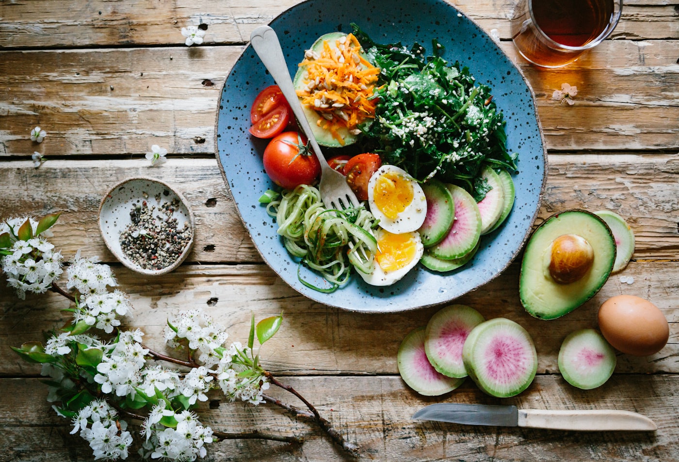 A nourishing meal presented mindfully on a wooden table